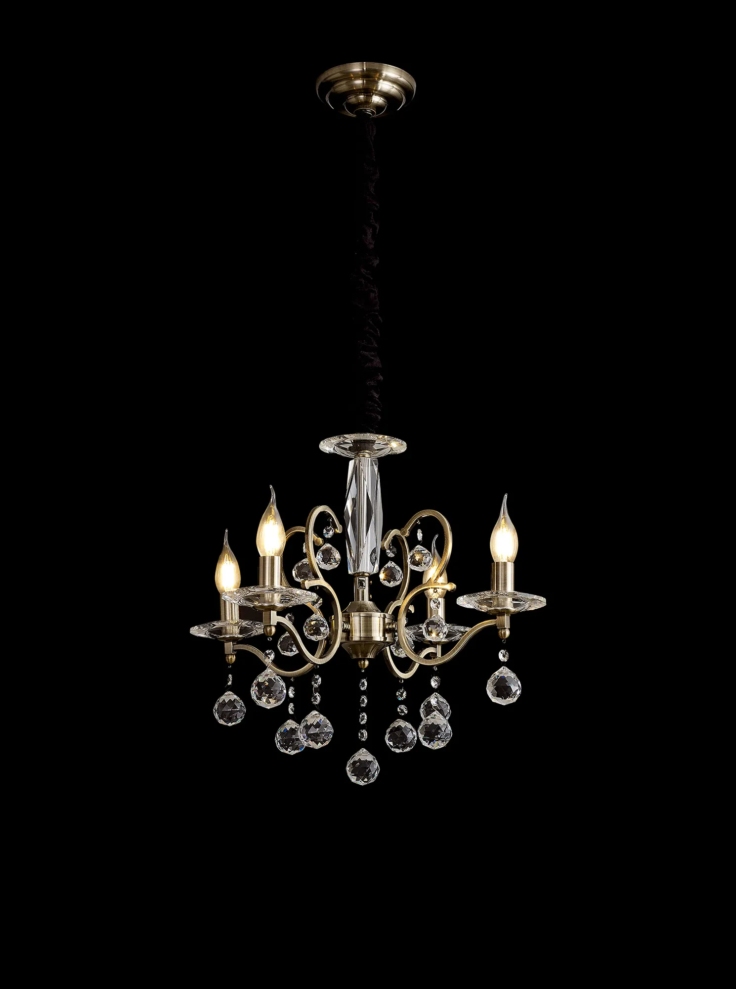 IL32124  Zinta Crystal Pendant 4 Light Antique Brass